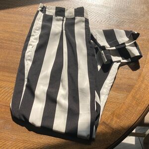 High Waist Black and White Striped Pants
